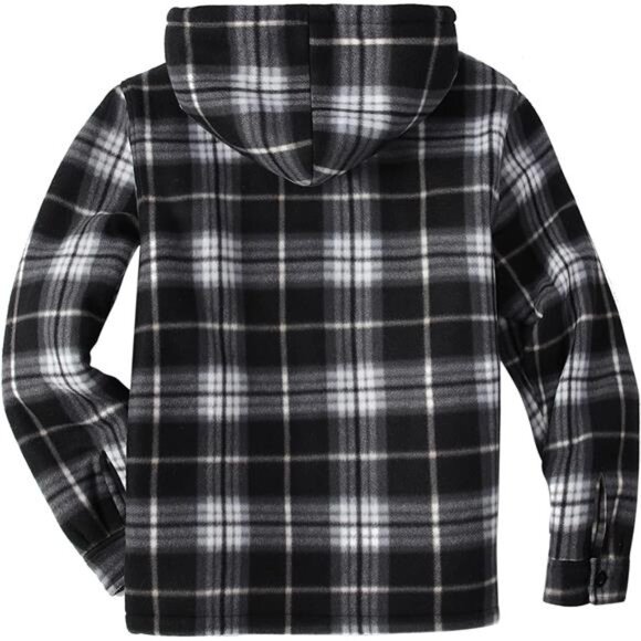 Men's Flannel Shirt Jacket Fleece Sherpa Lined Plaid Jackets Coat Full Zip Up - Picture 2 of 6